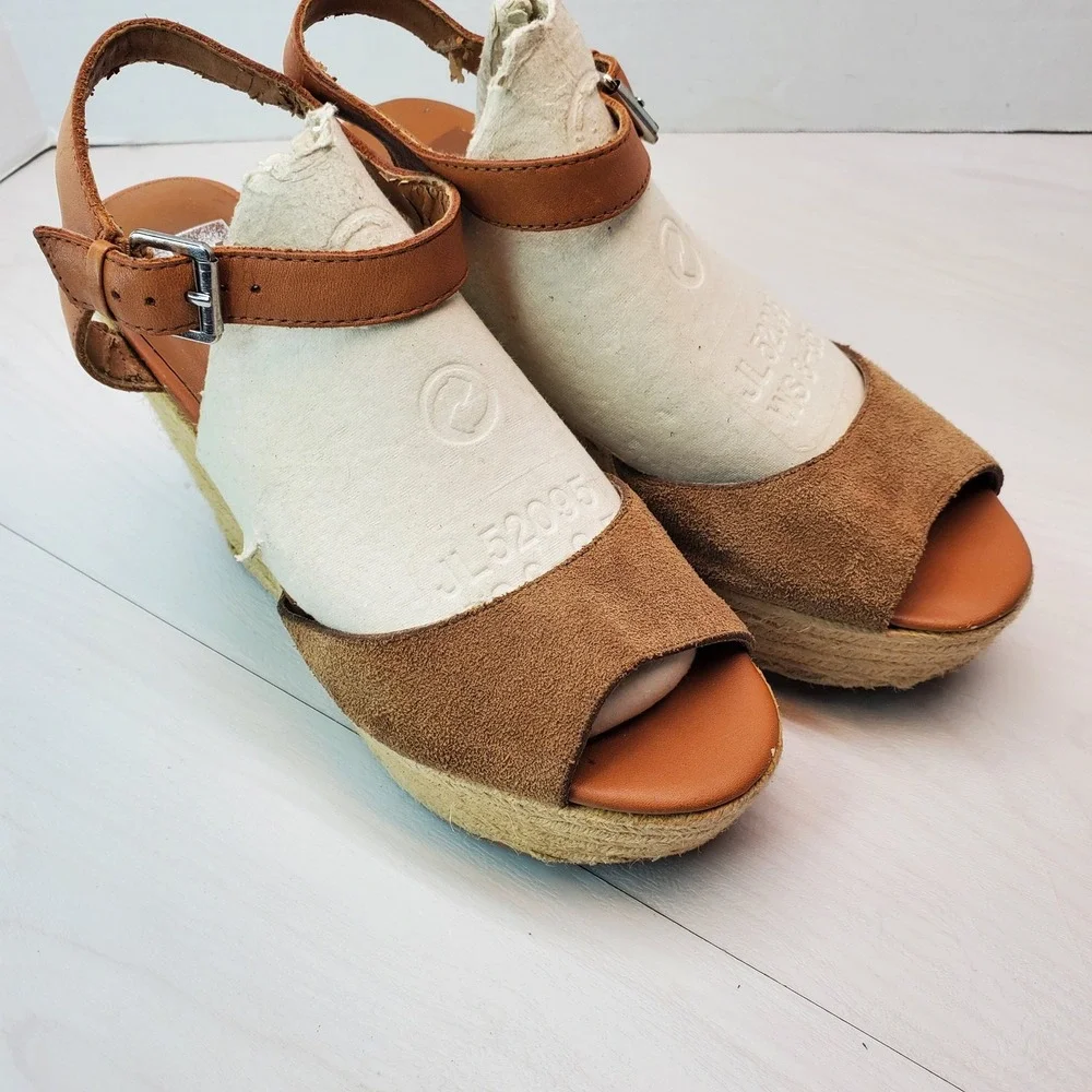 Dolce Vita DV Nude Suede Tan Leather Ankle Strap Wedge Espadrille Sandals Size 8